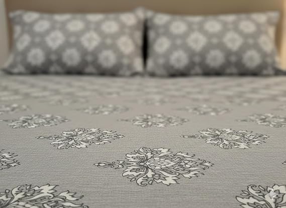 Charcoal Grey and White Damask Floral Design