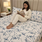 Azure Blue White Wildflower Pattern Bedding Set