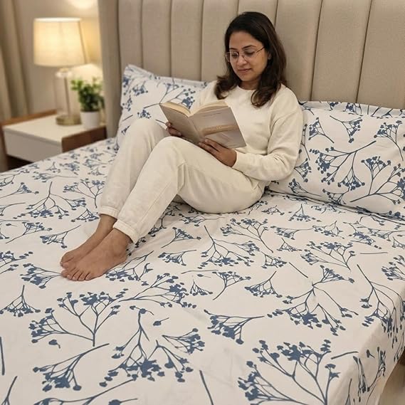 Azure Blue White Wildflower Pattern Bedding Set