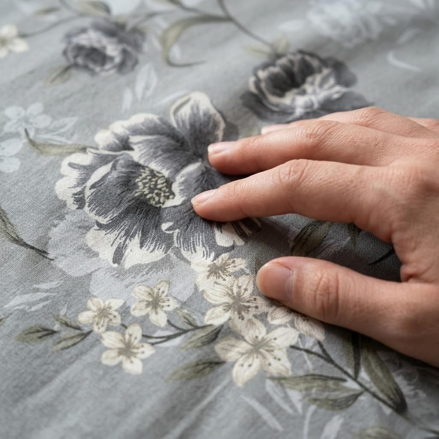 Cloud Ash Floral Printed Bedsheet
