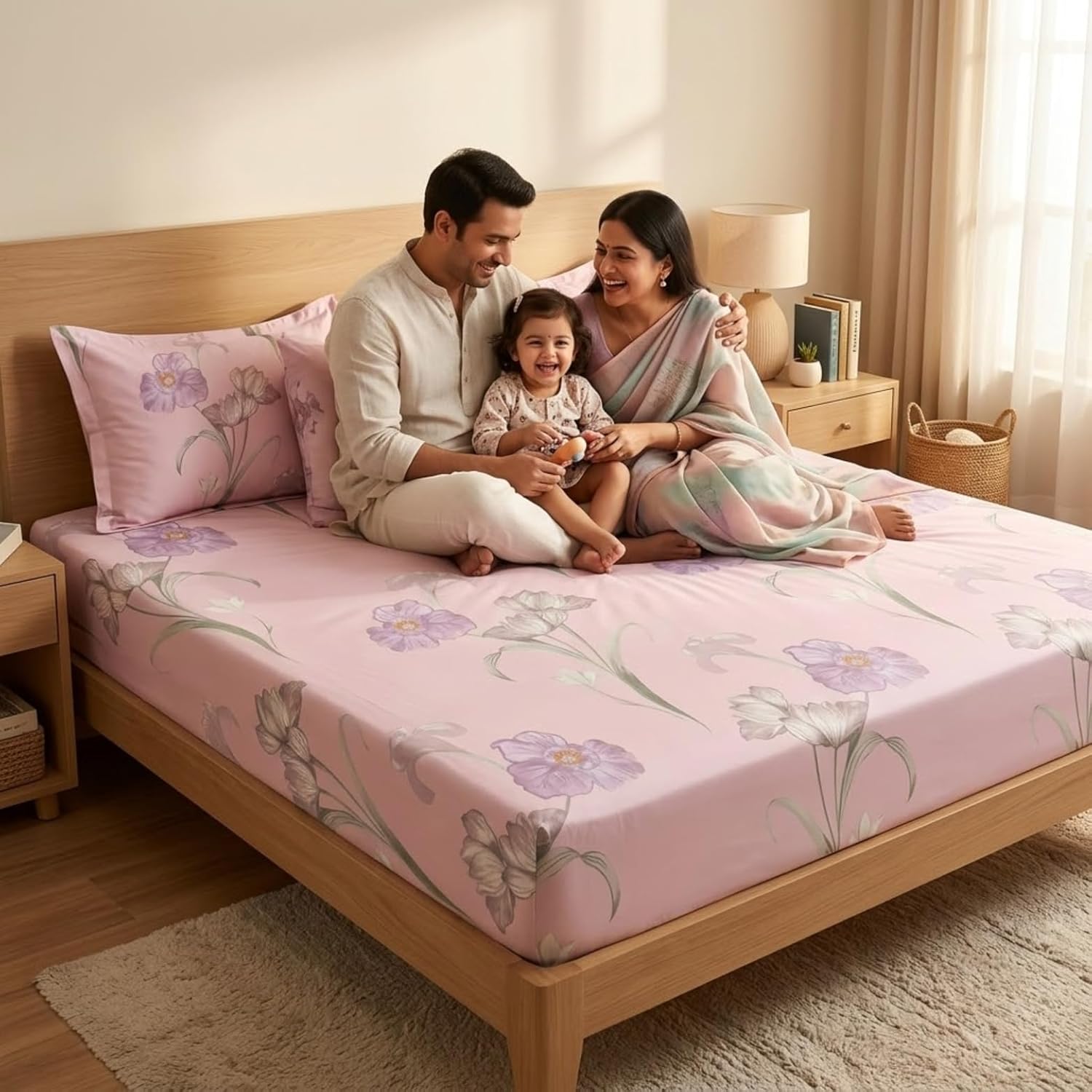 Pastel Blush Floral Printed Bedsheet