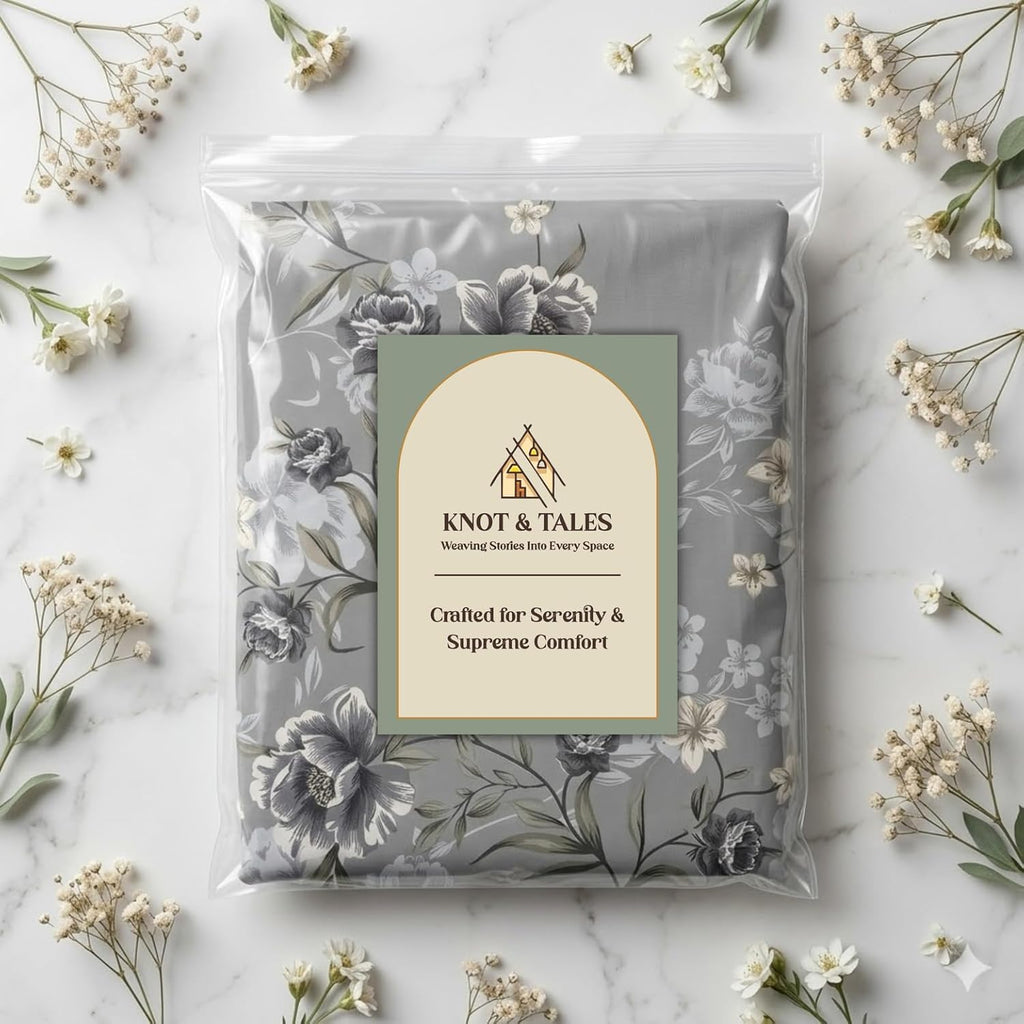 Cloud Ash Floral Printed Bedsheet