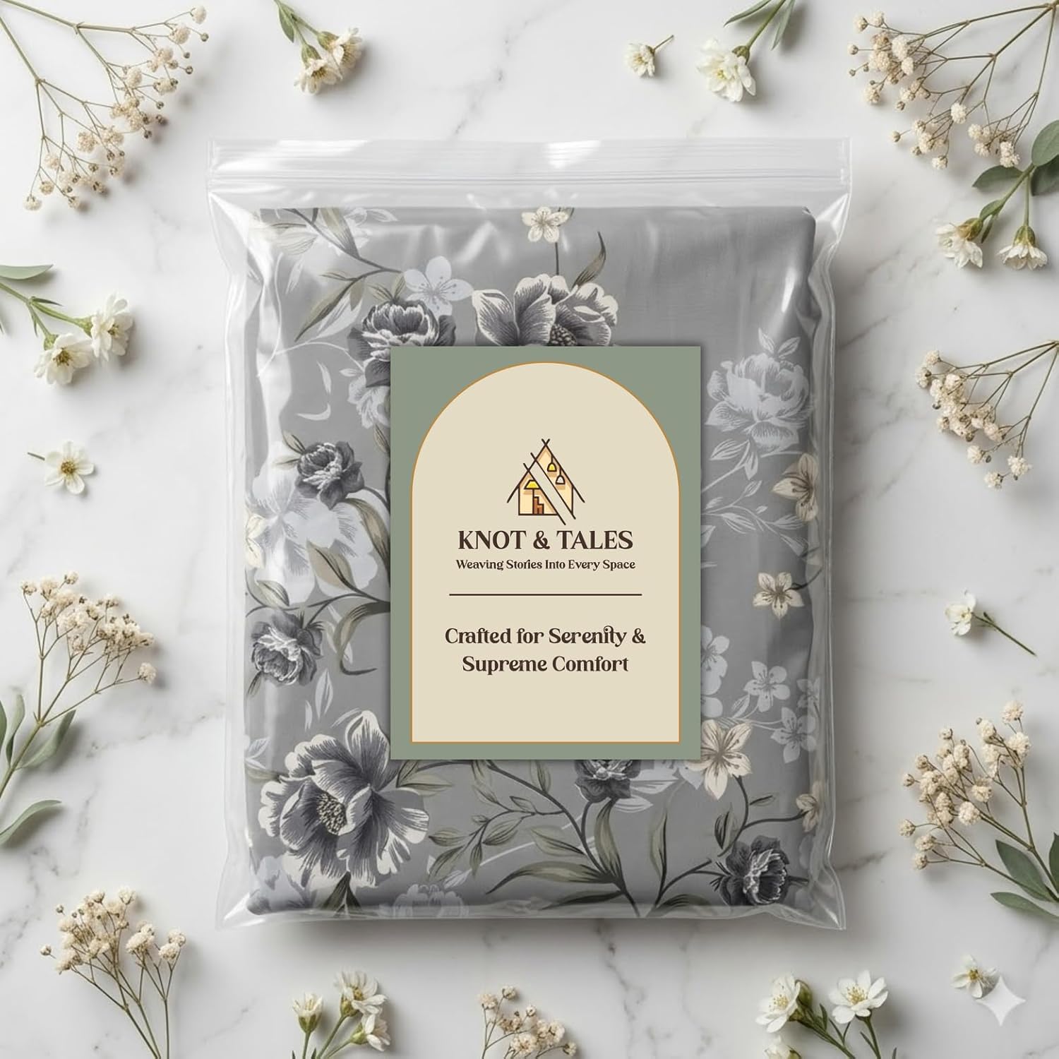Cloud Ash Floral Printed Bedsheet
