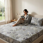 Cloud Ash Floral Printed Bedsheet