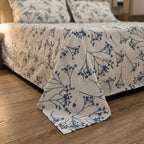Azure Blue White Wildflower Pattern Bedding Set