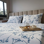 Azure Blue White Wildflower Pattern Bedding Set