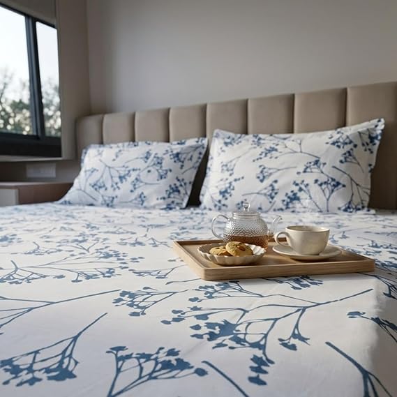 Azure Blue White Wildflower Pattern Bedding Set