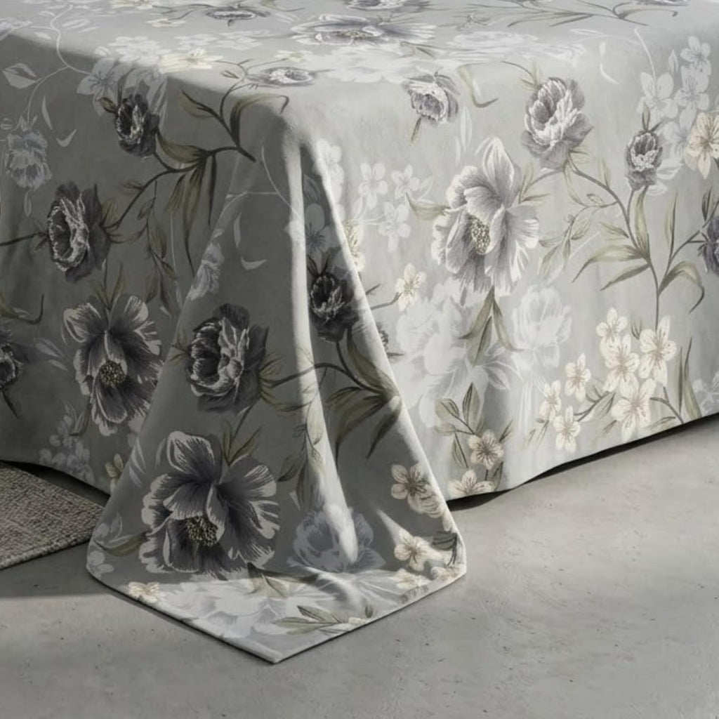 Cloud Ash Floral Printed Bedsheet