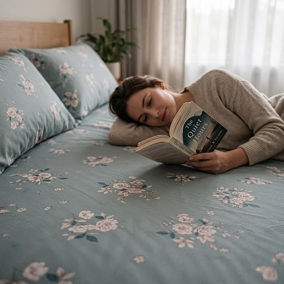 Serene Slate Floral Pattern Fitted Bedsheet