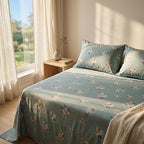 Serene Slate Floral Pattern Fitted Bedsheet