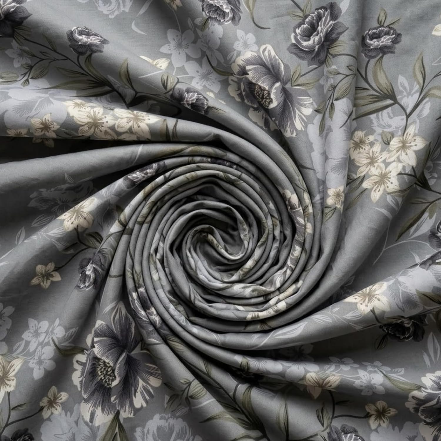 Cloud Ash Floral Printed Bedsheet