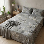Cloud Ash Floral Printed Bedsheet
