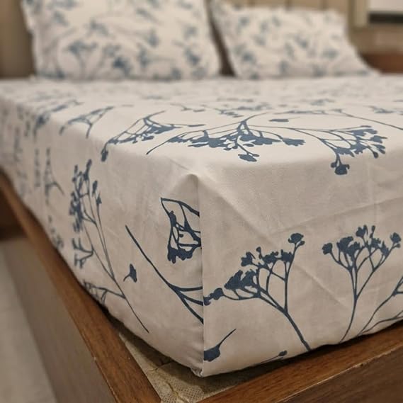 Azure Blue White Wildflower Pattern Bedding Set