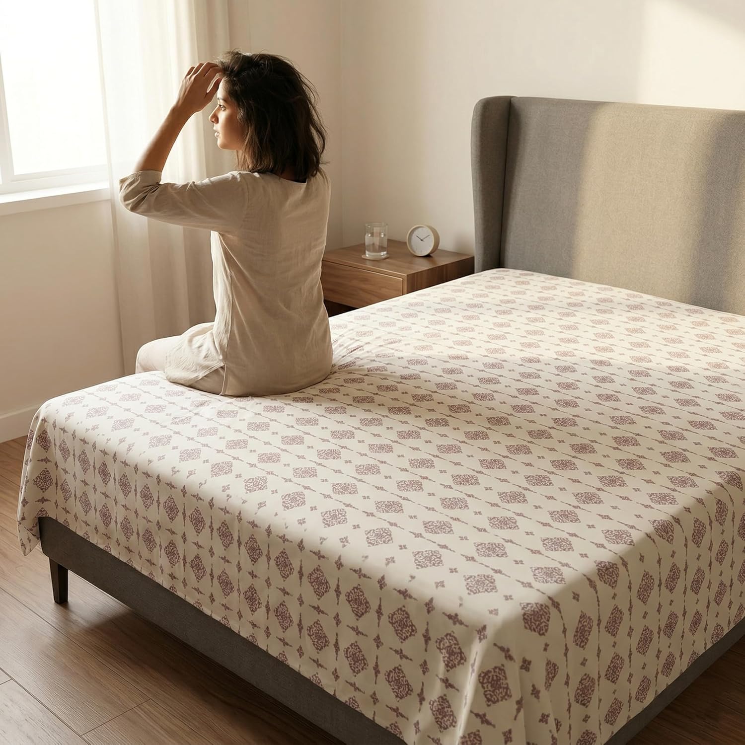 Earthy Brown Botanical Print Flat Sheet