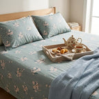Serene Slate Floral Pattern Fitted Bedsheet