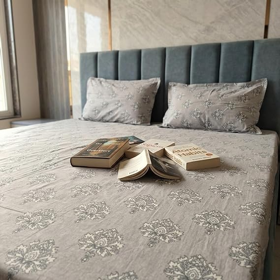Charcoal Grey and White Damask Floral Design